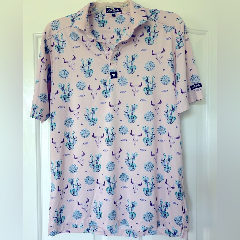 Bad Birdie “The Ranch” Succulent Print Golf Polo Shirt. Size Medium